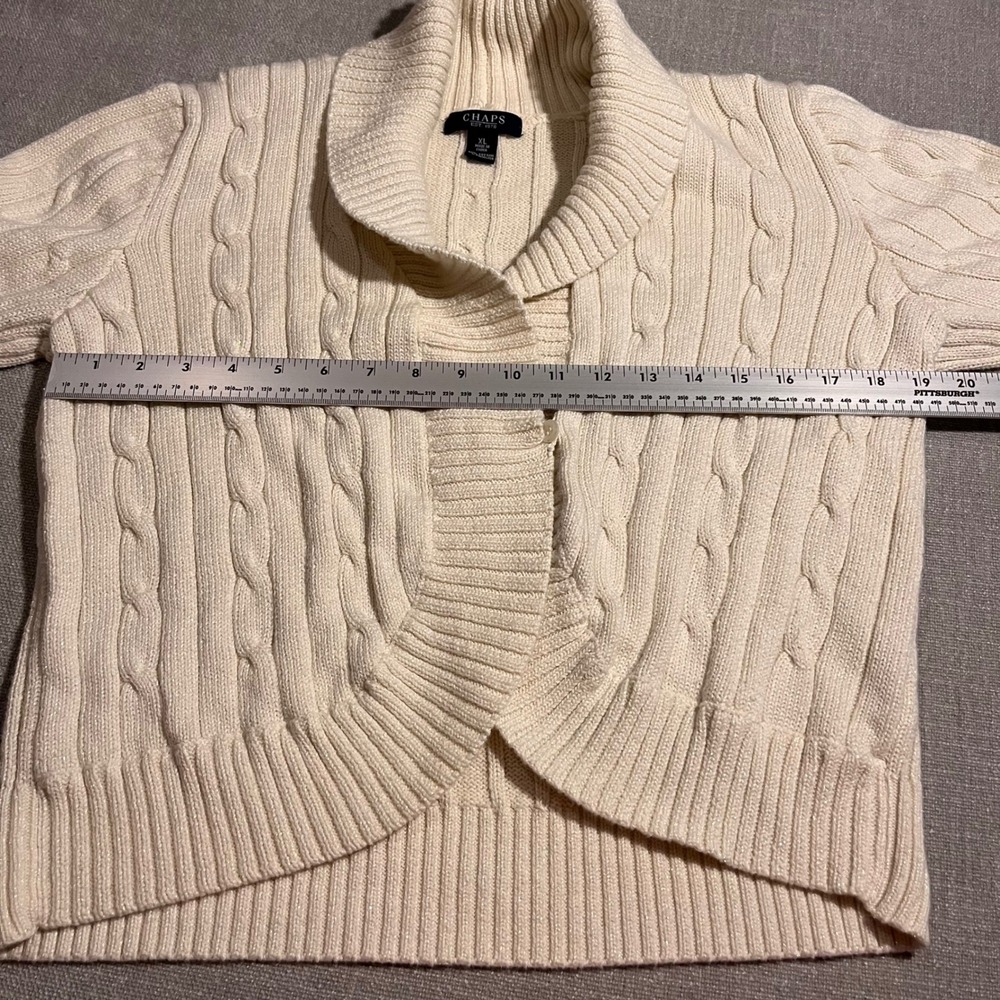 Chaps Cable Knit Shawl Collar Cardigan Cream XL Cotton Polyester Sparkle - Picture 7 of 8